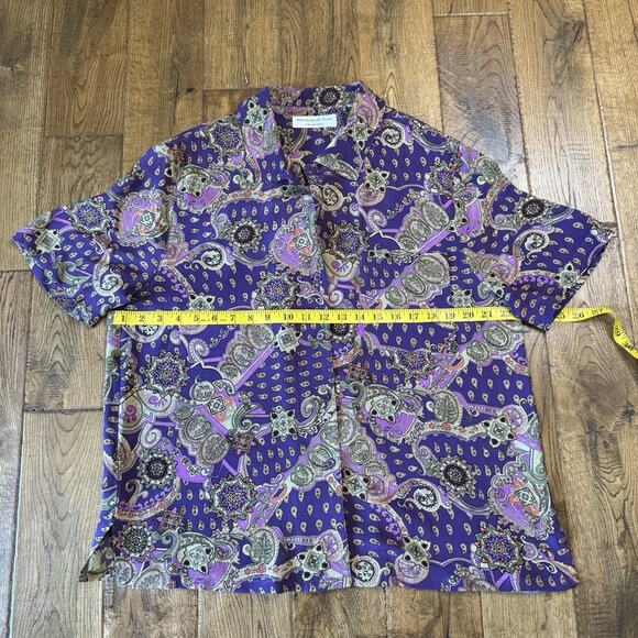VINTAGE Preston & York 100% Silk Button Up Paisley Blouse and Trouser Set Sz 16 - Picture 5 of 11